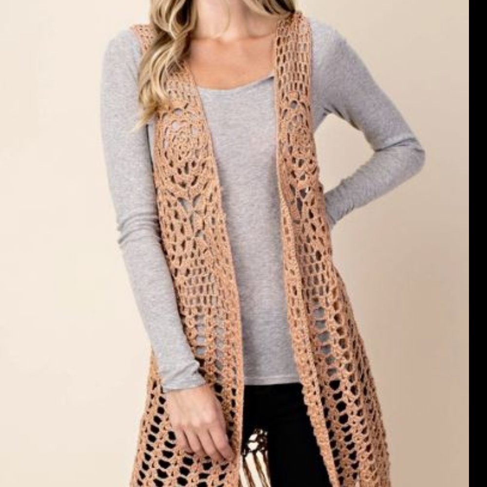 Kori Crochet Tribal Boho Vest Cardigan - Picture 2 of 5